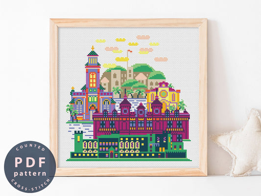 Monaco Cross Stitch Pattern: Cityscape DIY Embroidery (Digital Download)