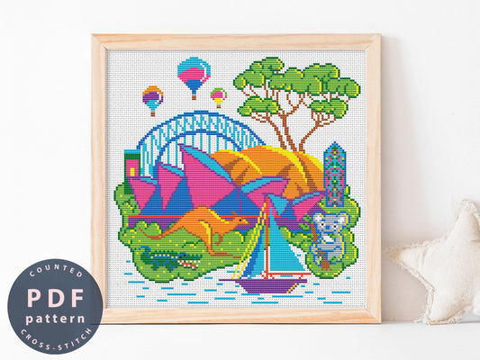 Australia Cross Stitch Pattern: Modern Sampler (PDF Pattern)