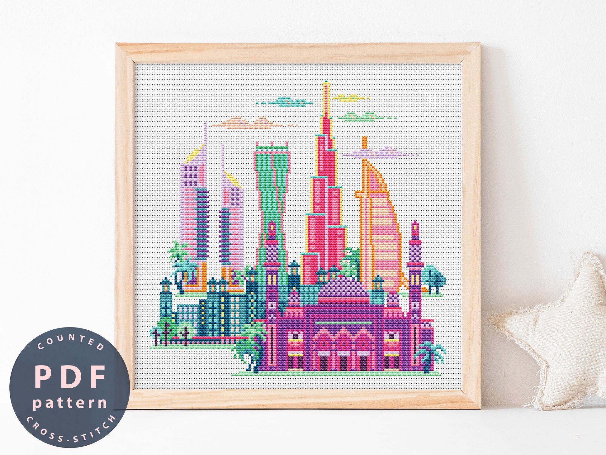 Dubai Cityscape Cross Stitch Pattern: Modern Art (PDF Pattern)