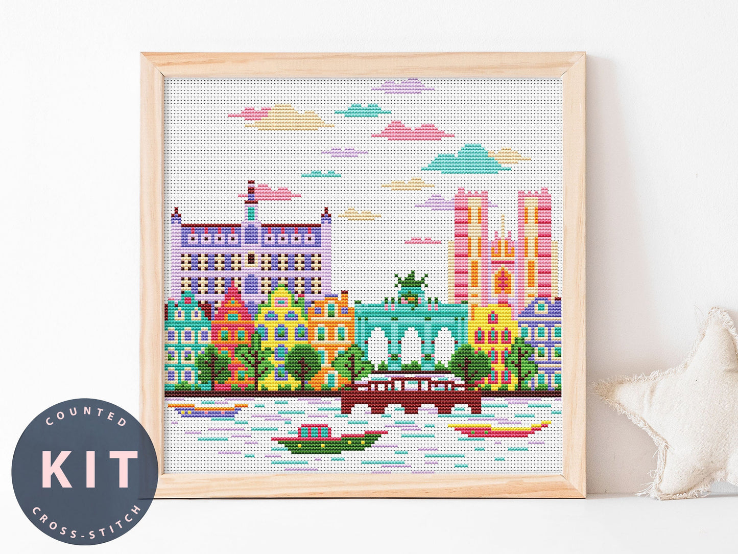 Belgium Cityscape Cross Stitch Kit: Funny DIY Embroidery (DMC Floss)