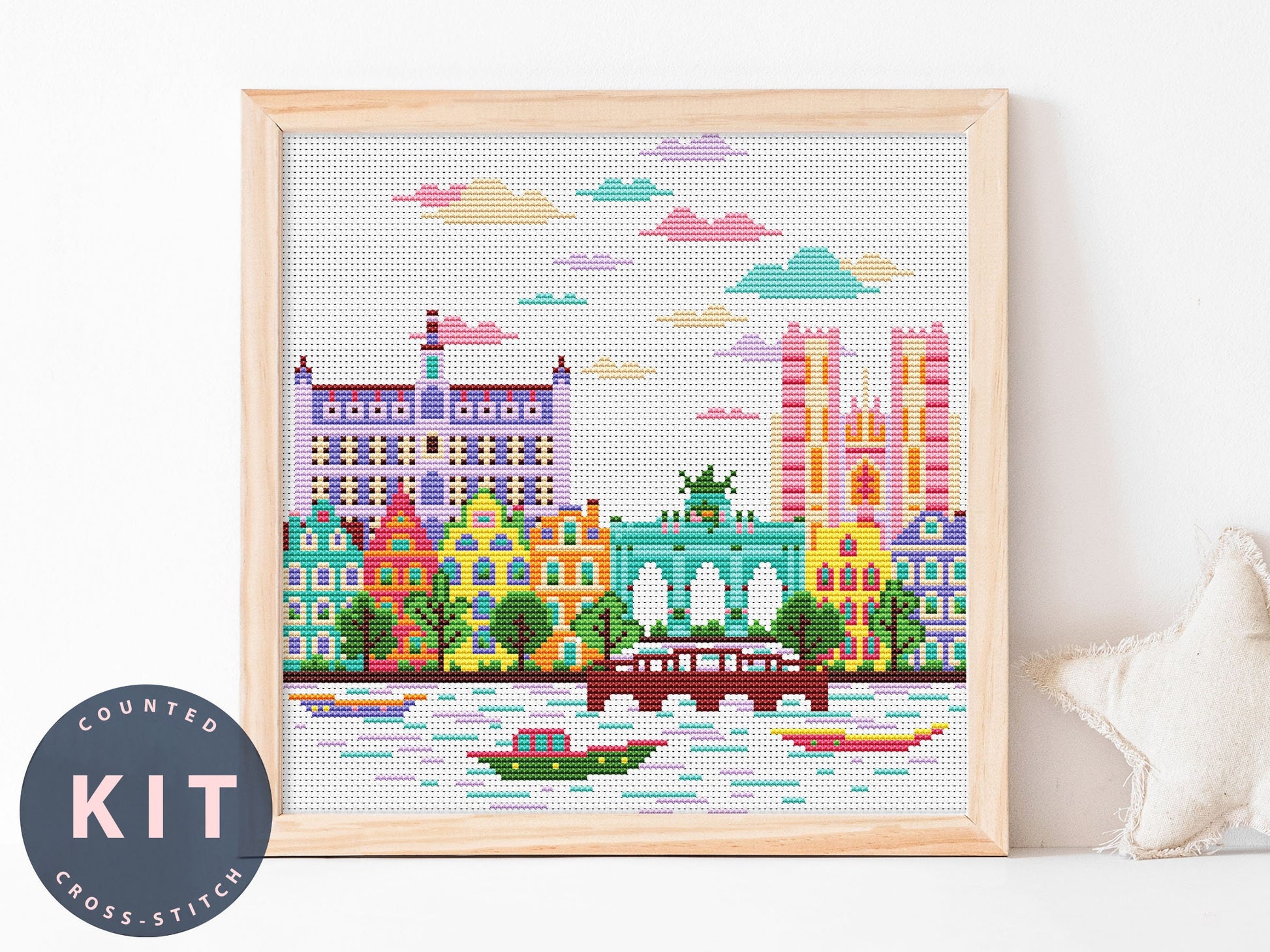Belgium Cityscape Cross Stitch Kit: Funny DIY Embroidery (DMC Floss)