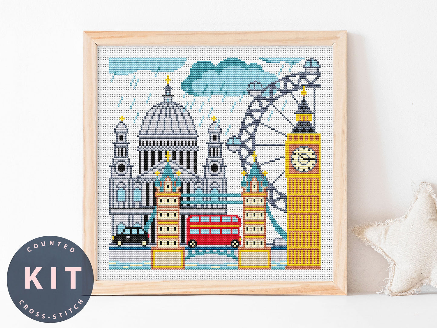 London Cross Stitch Kit: DIY Embroidery Sampler with DMC Floss