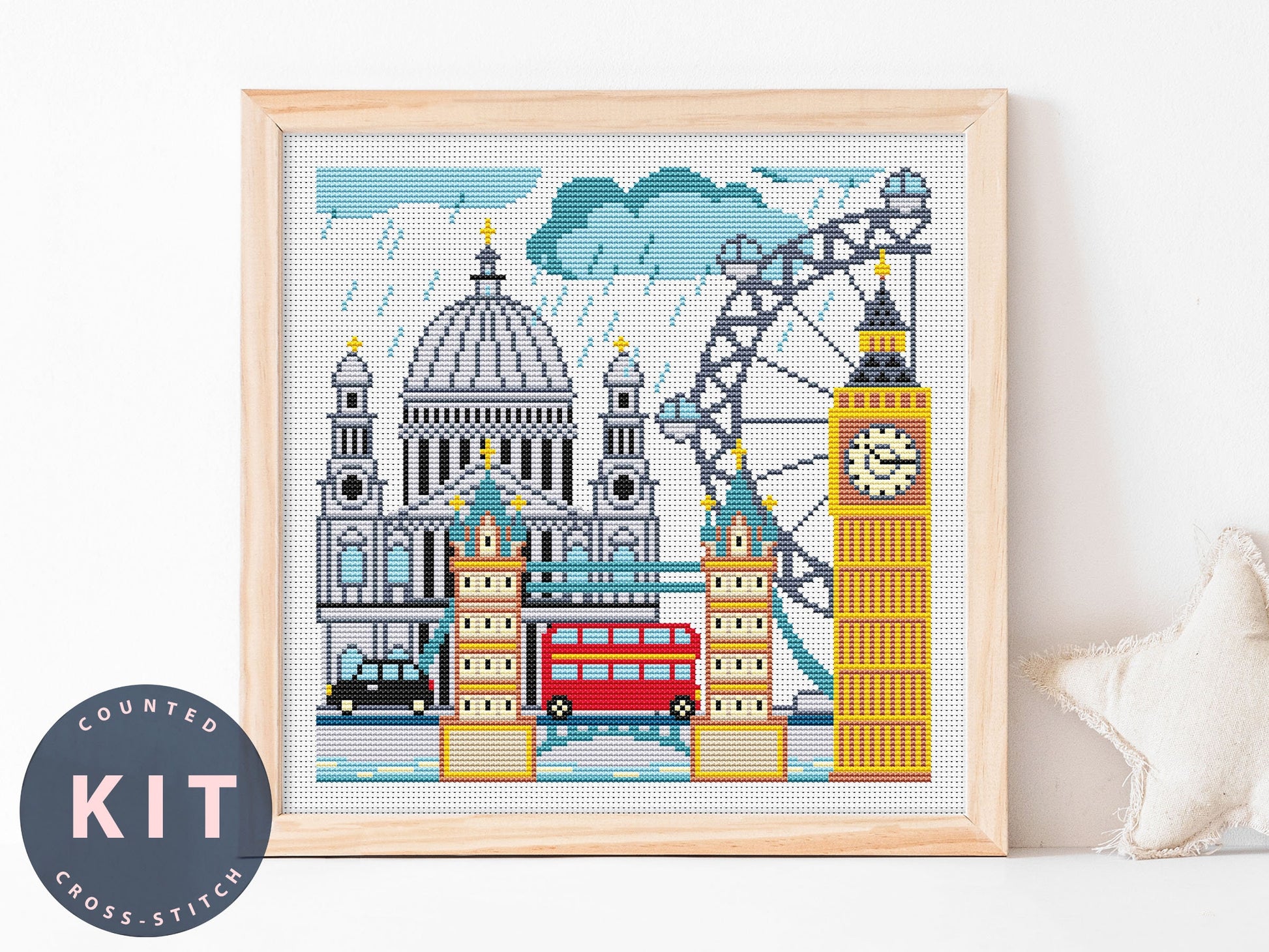 London Cross Stitch Kit: DIY Embroidery Sampler with DMC Floss