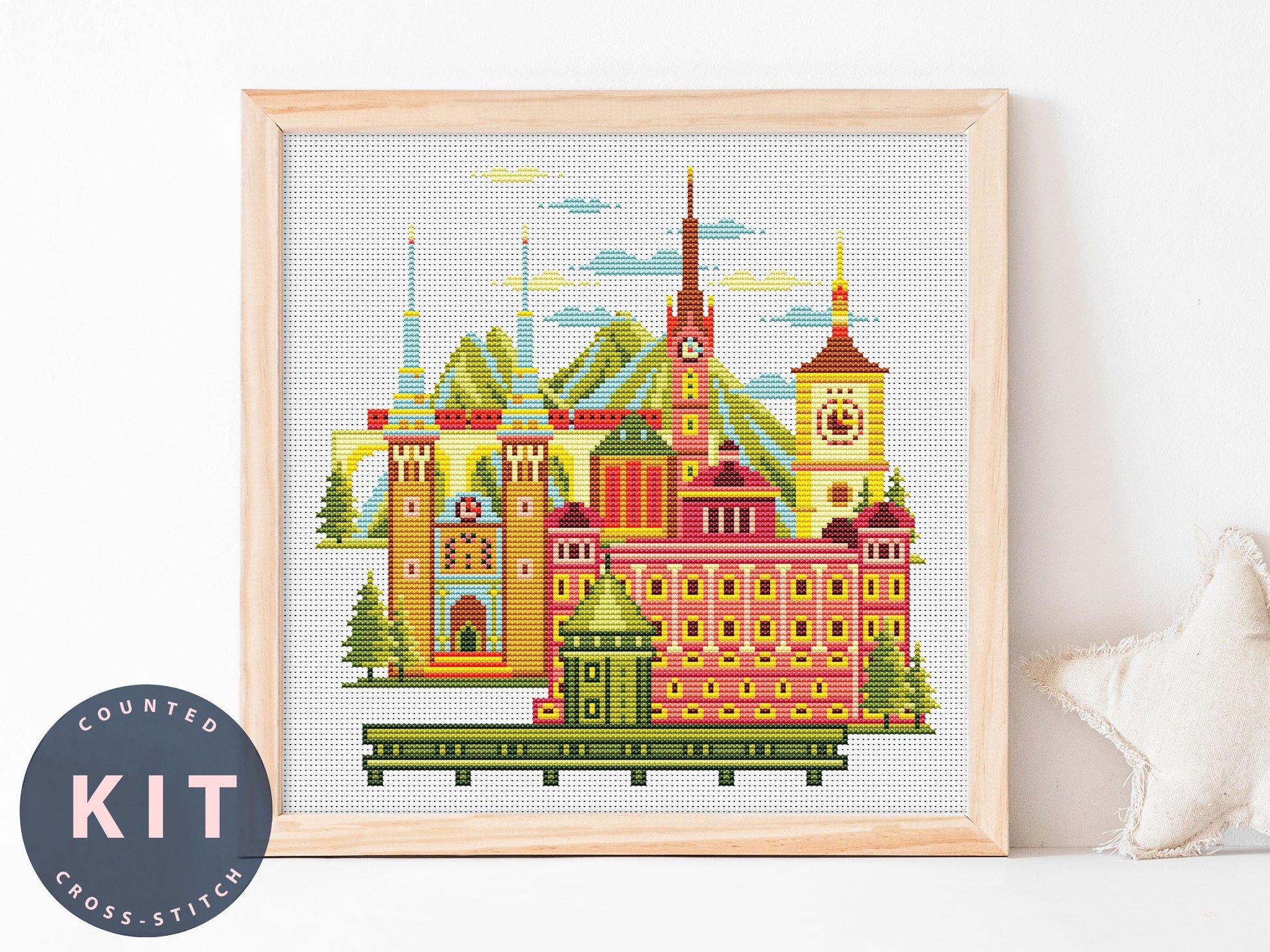 Switzerland Cross Stitch Kit: Cityscape Needlepoint Pattern