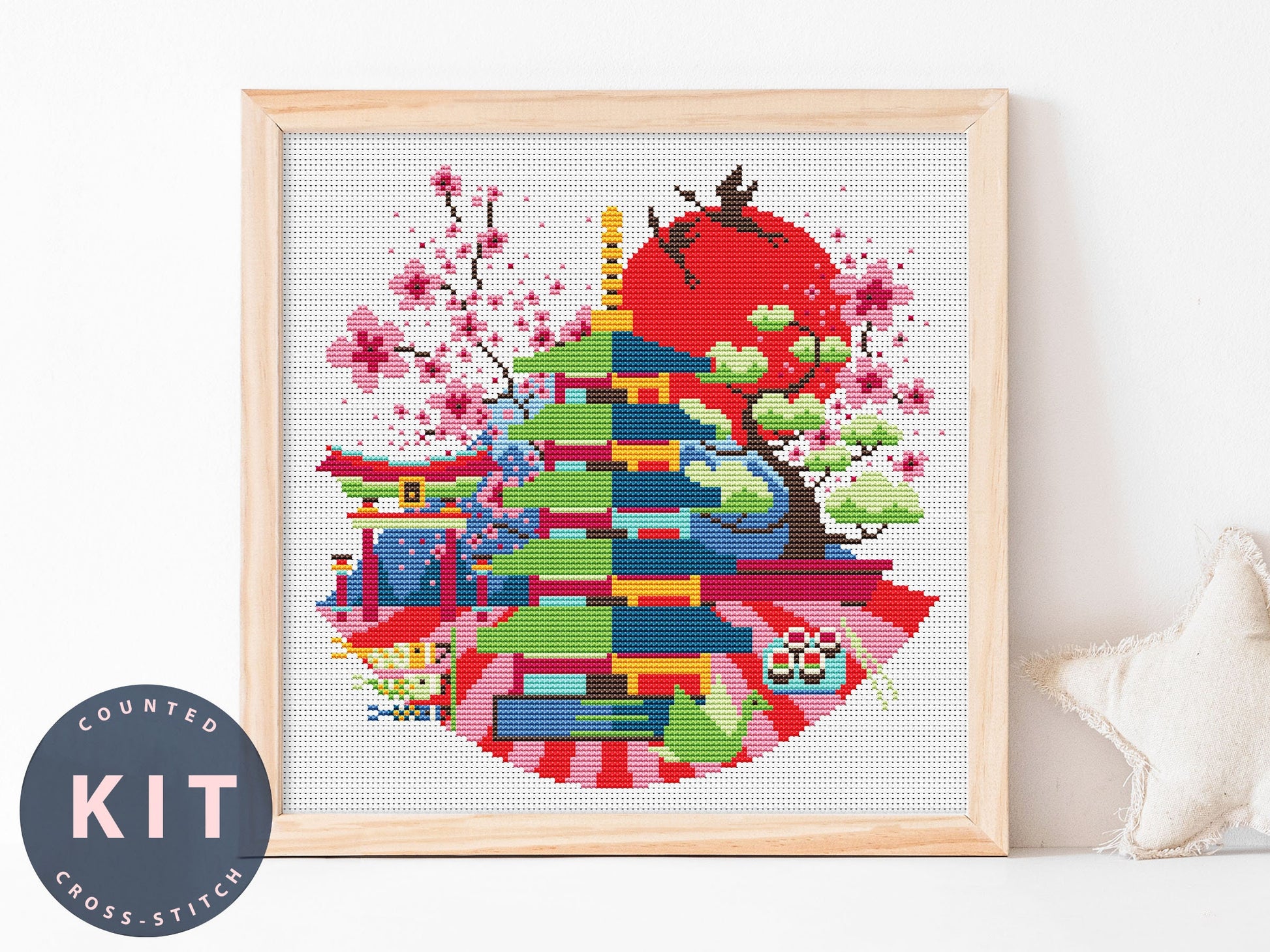 Japan Cross Stitch Kit: Modern Landscape Embroidery (DIY)