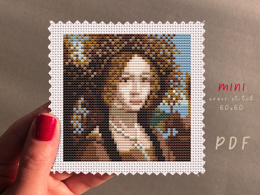 Ginevra De Benci Art Cross Stitch Pattern: Mini DIY Embroidery (PDF Pattern)