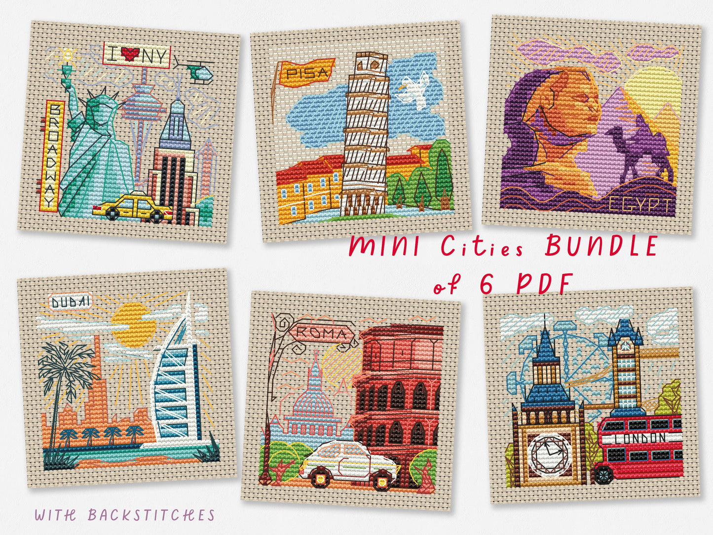 Mini City Cross Stitch Pattern: World Landmarks Bundle (PDF)