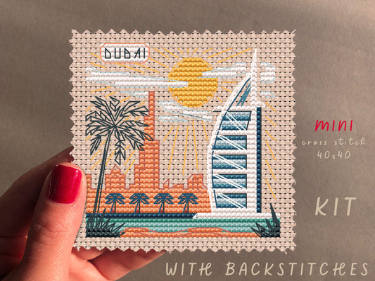 Mini City Dubai Cross Stitch Kit: Modern Embroidery Wall Art