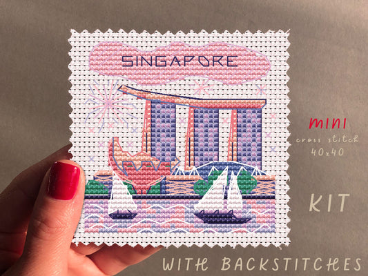 Mini Singapore Cross Stitch Kit: Hand Embroidery Art (PDF Pattern)