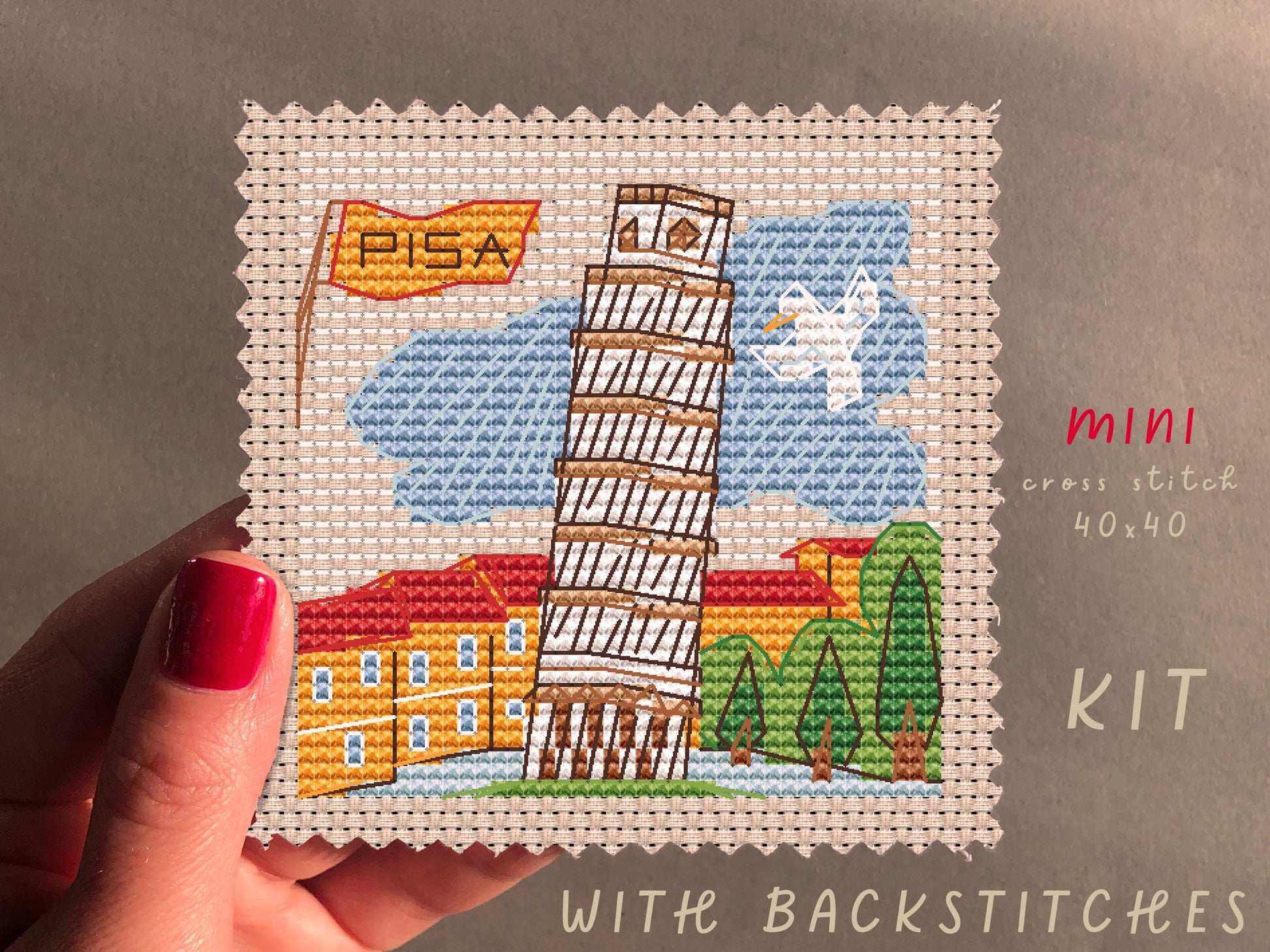 Mini City Pisa Cross Stitch Kit: Floral Stamped Embroidery