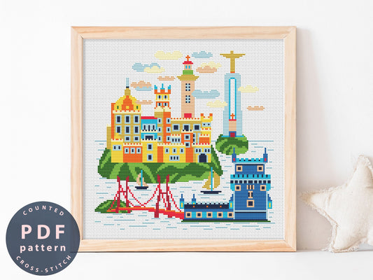 Portugal Cross Stitch Pattern: Cityscape DIY Art (Digital Download)