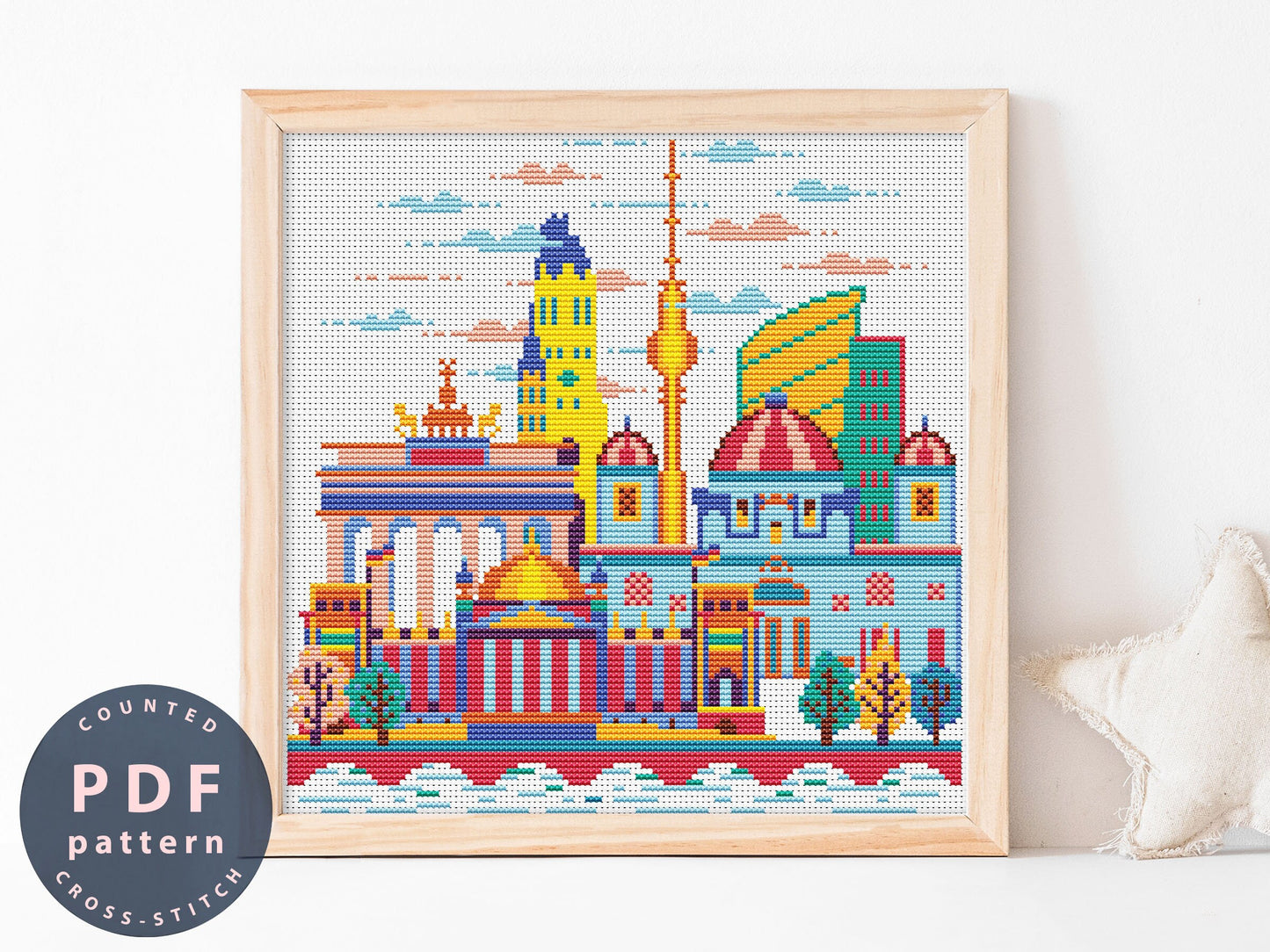 Berlin Cross Stitch Pattern: City Skyline Embroidery (PDF Pattern)