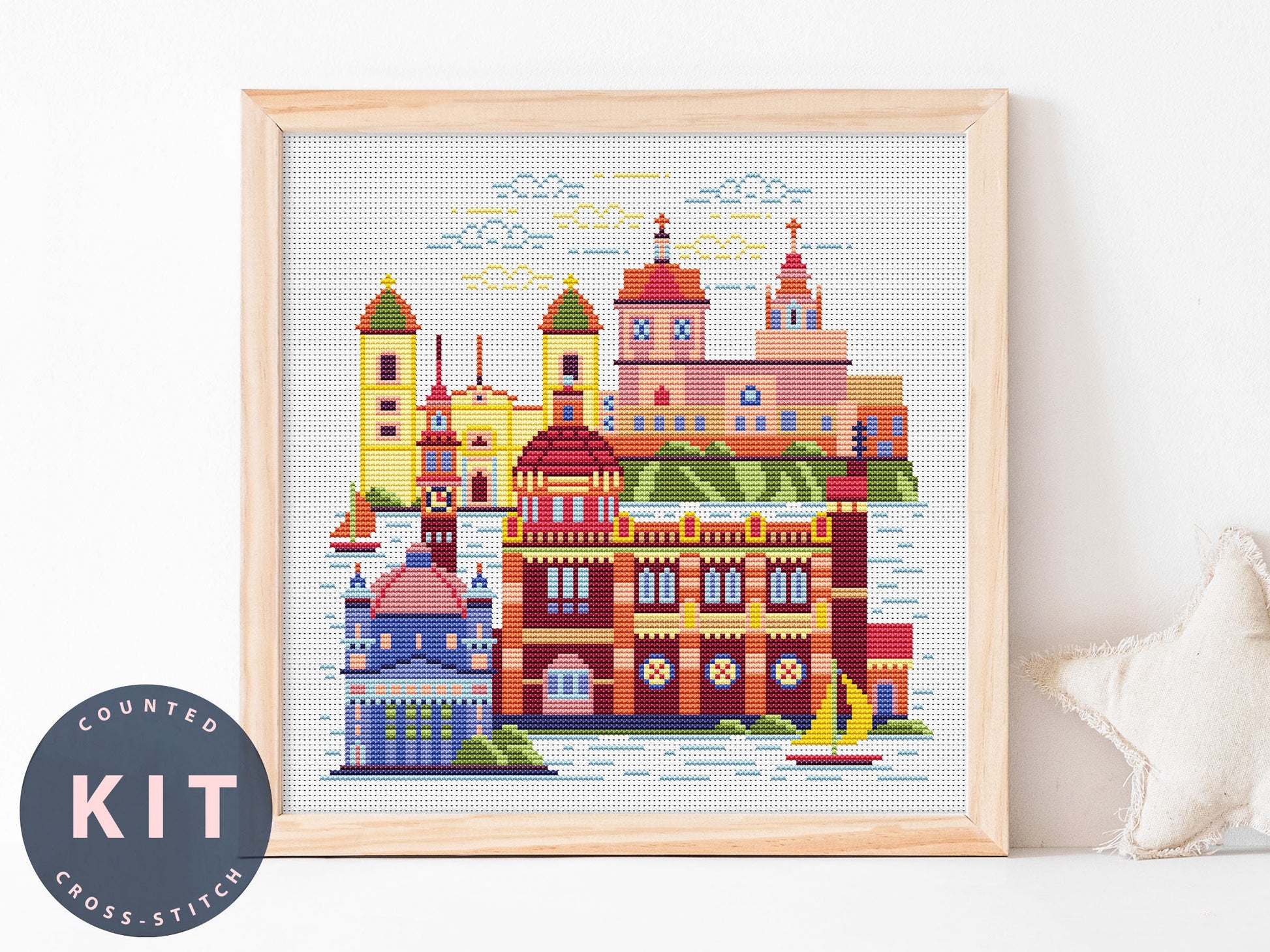 Malta Skyline Cross Stitch Kit: Modern DIY Embroidery