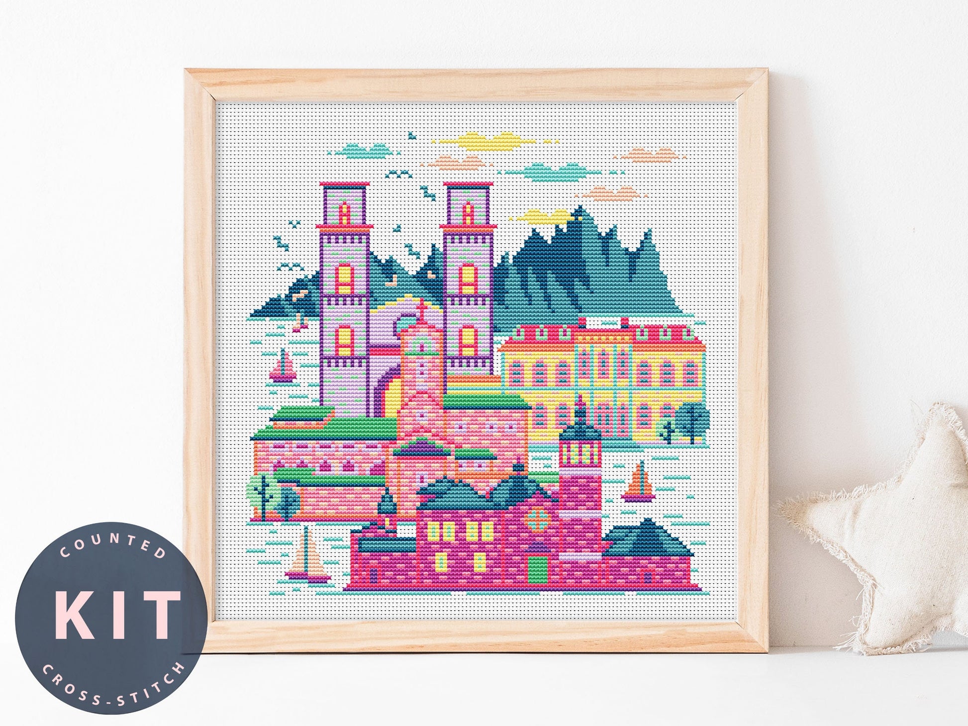 Montenegro Cross Stitch Kit: DIY Travel Art, DMC Floss