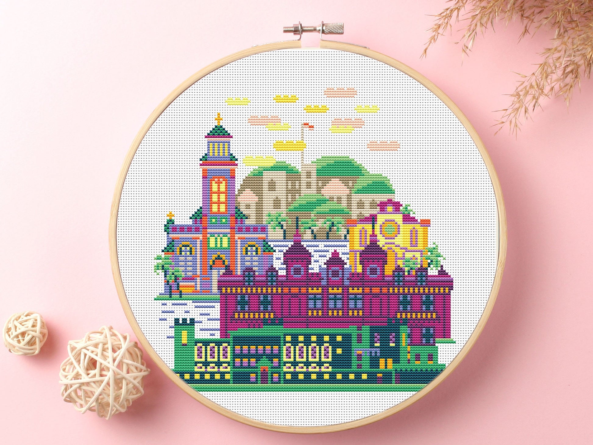 Monaco DIY Cross Stitch Kit: DMC Floss, Aida Fabric
