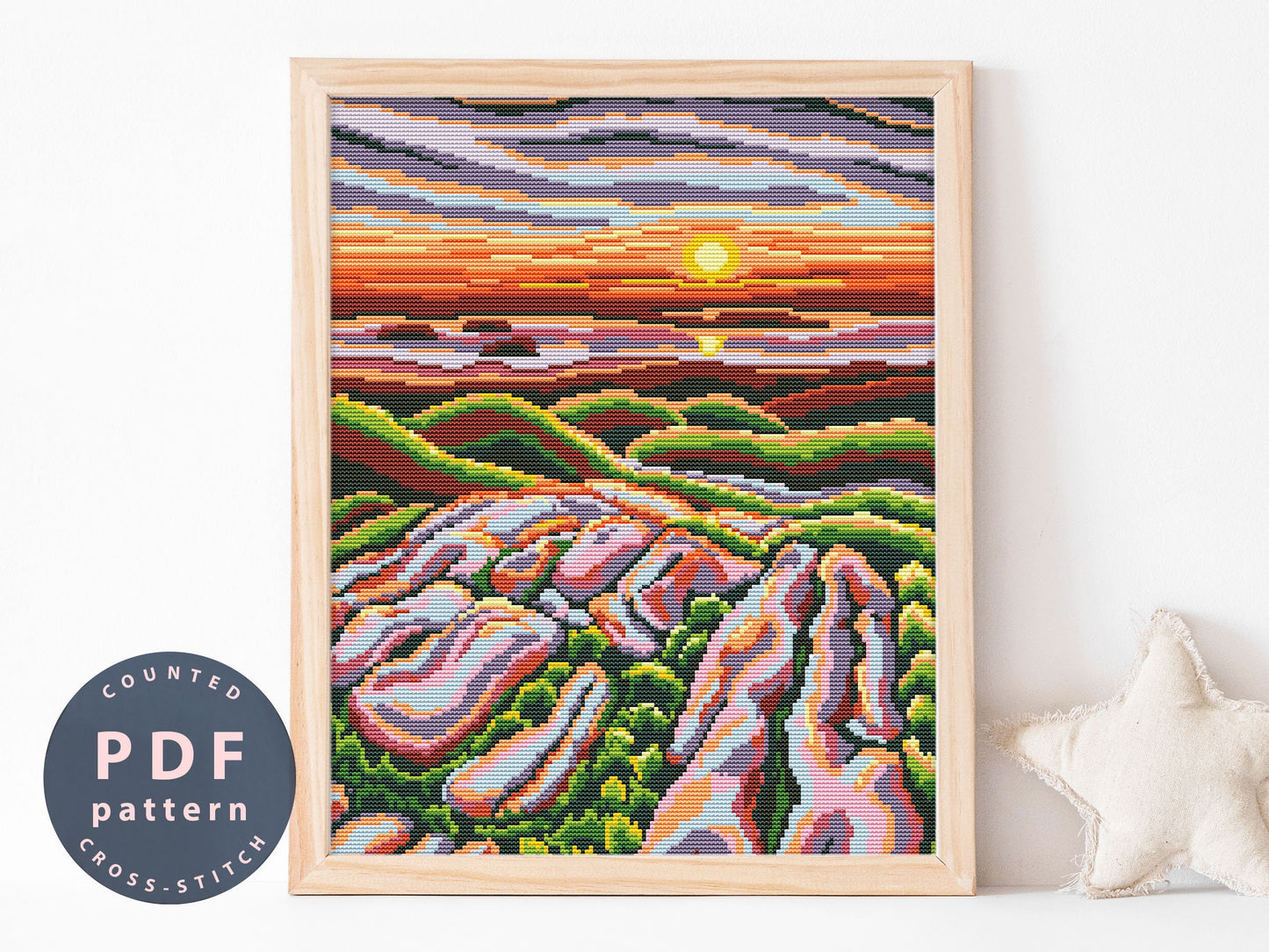 Acadia National Park Cross Stitch Pattern: Landscape Embroidery (PDF Pattern)
