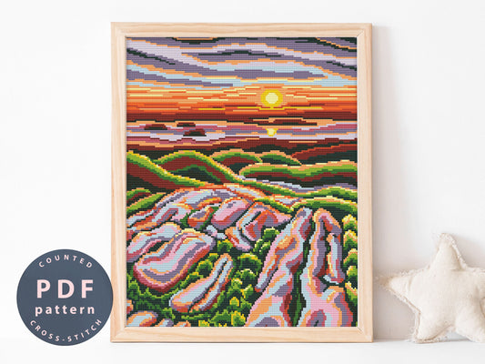 Acadia National Park Cross Stitch Pattern: Landscape Embroidery (PDF Pattern)