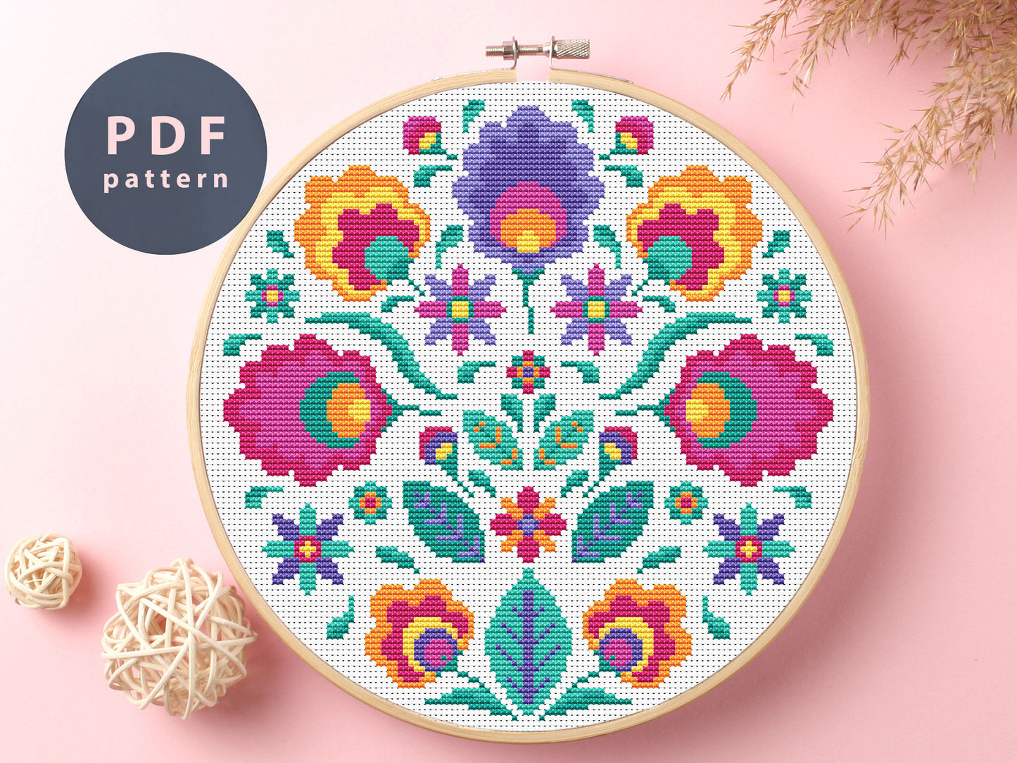 Flower of Abundance Cross Stitch Pattern: Floral Borders (PDF Pattern)