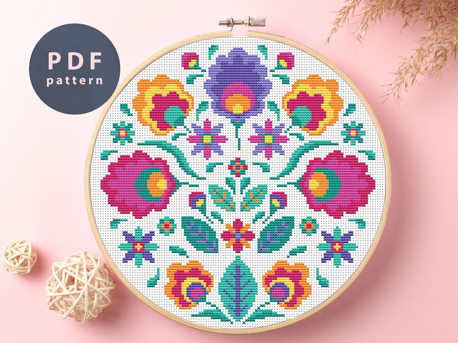 Flower of Abundance Cross Stitch Pattern: Floral Borders (PDF Pattern)