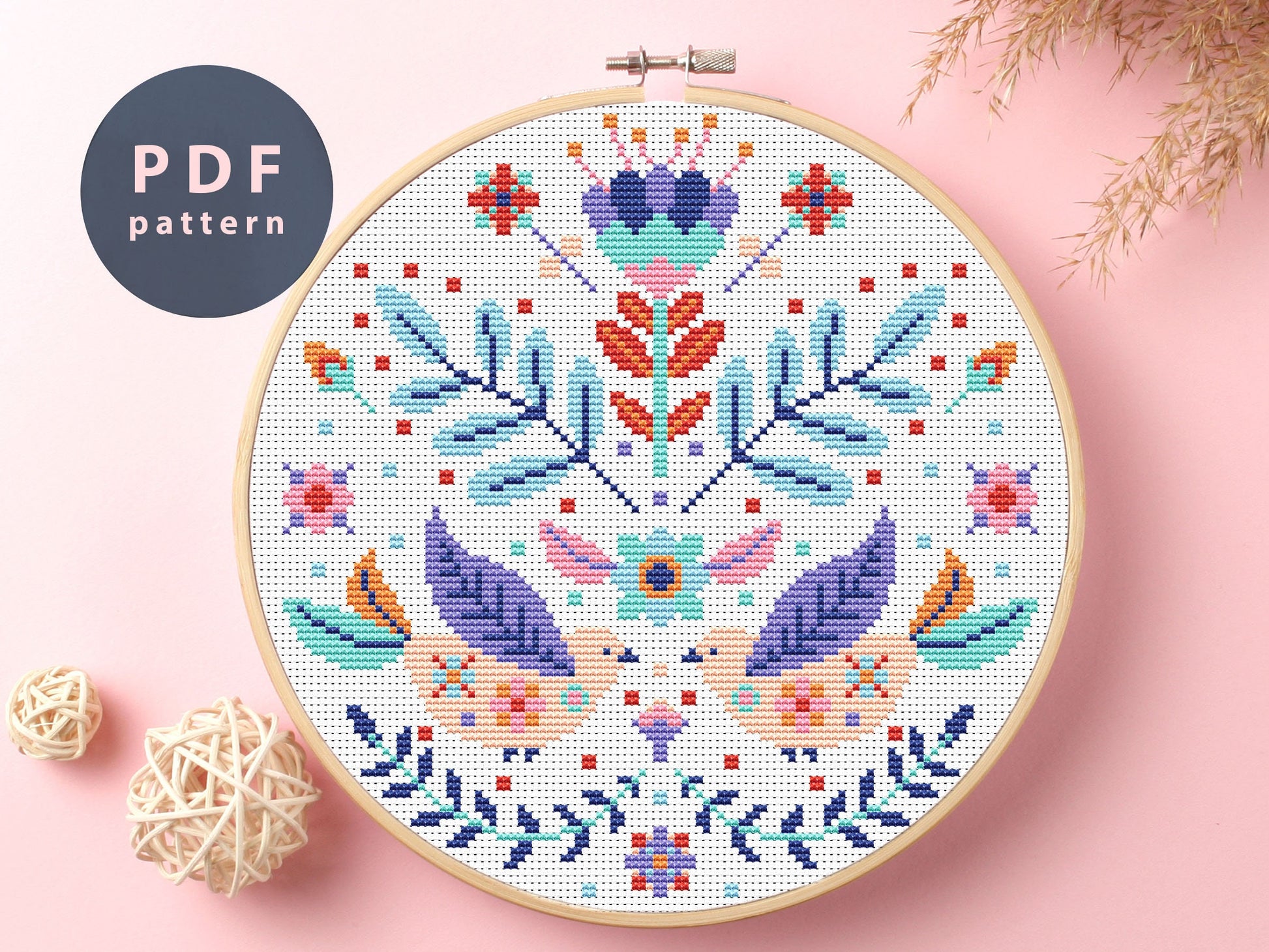 Pure Love Cross Stitch Pattern: Floral Family Ornament (PDF Pattern)