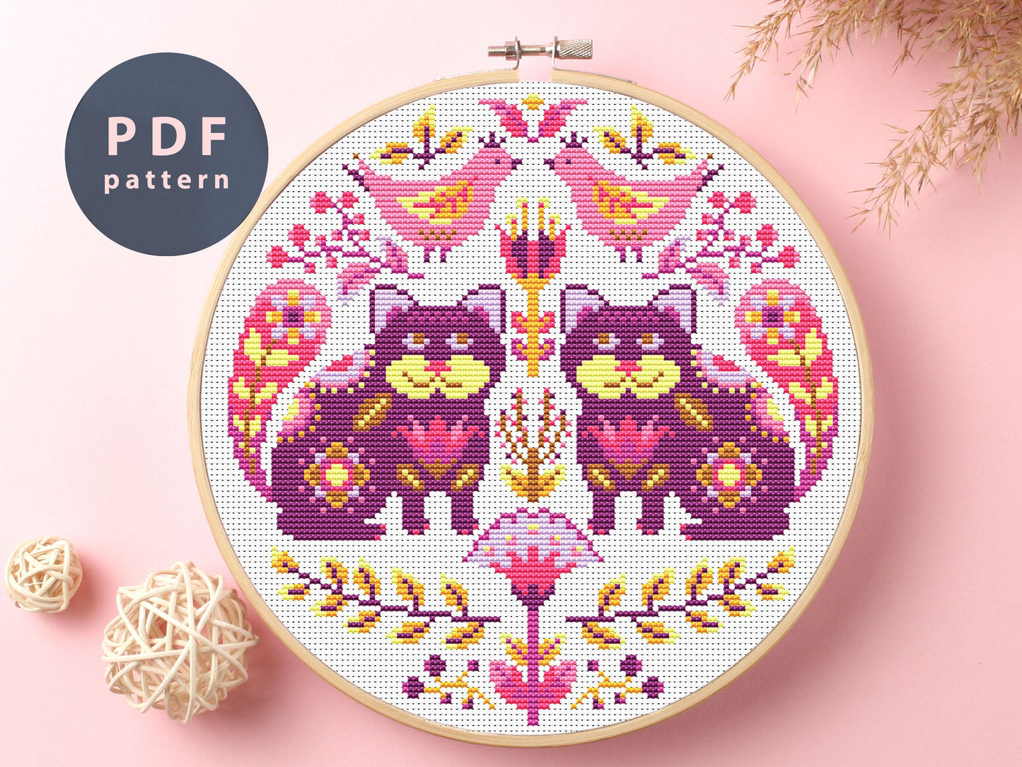 Etno Cats Cross Stitch Pattern: Family Ornament (PDF Pattern)