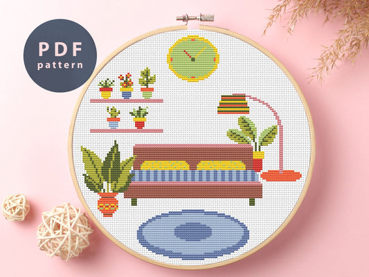Cosy Couch Cross Stitch Pattern: Modern Home Embroidery (PDF Pattern)