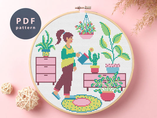 Plants In My Life Cross Stitch Pattern: Retro Home Decor (PDF Pattern)