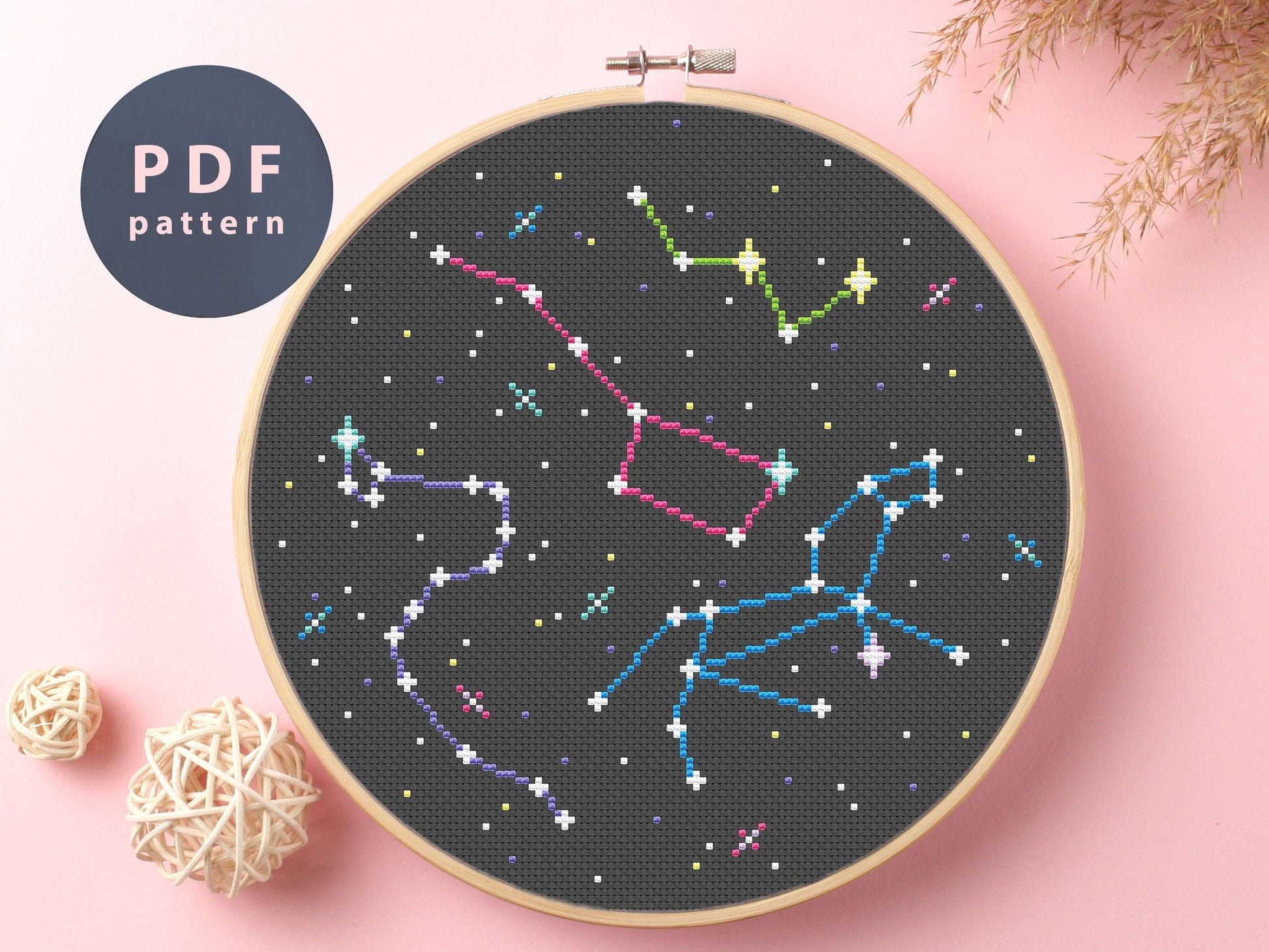 Constellations Cross Stitch Pattern: Galaxy Space Art (PDF Pattern)