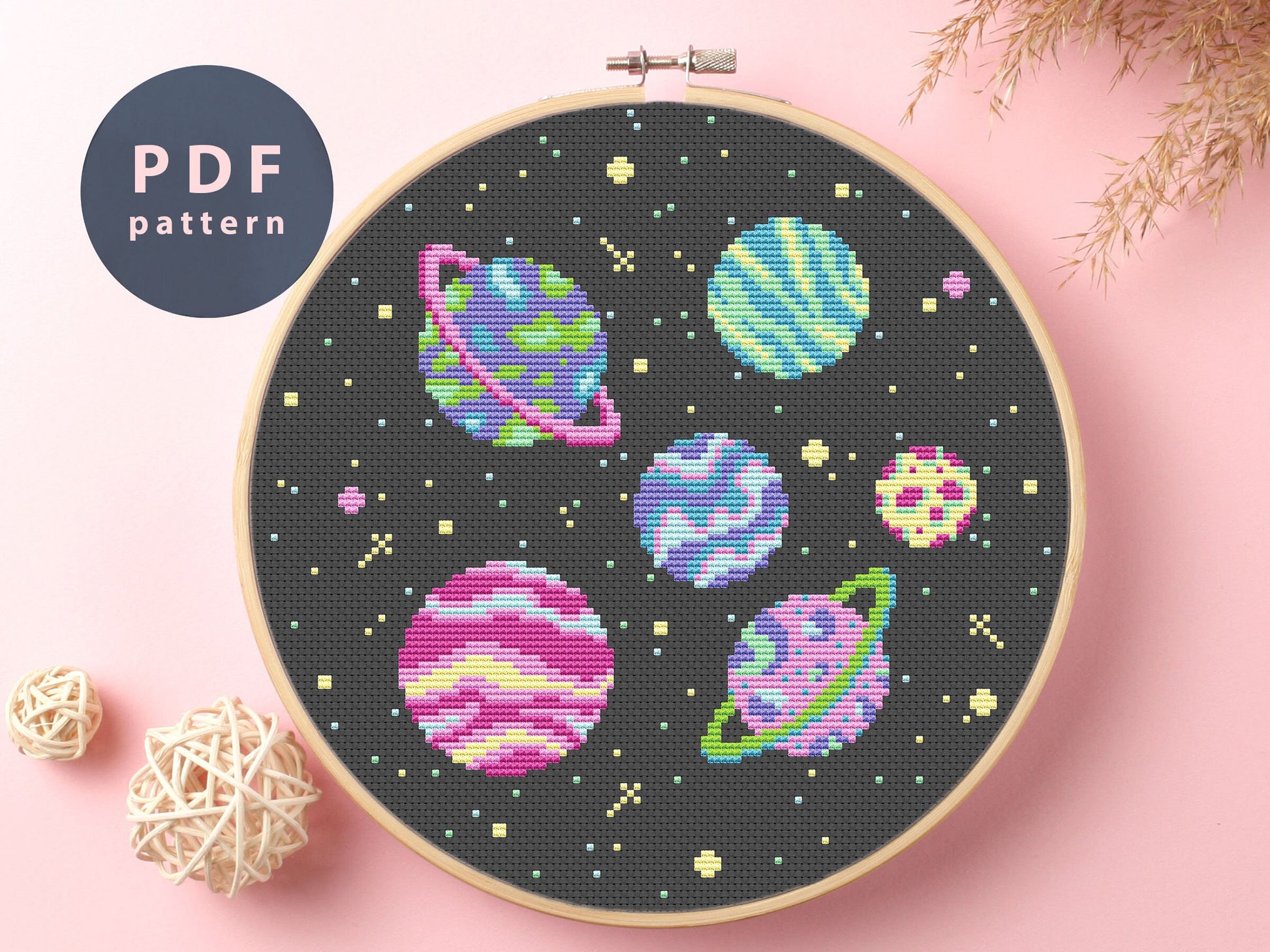 Planets Cross Stitch Pattern: Galaxy Space Design (PDF Pattern)