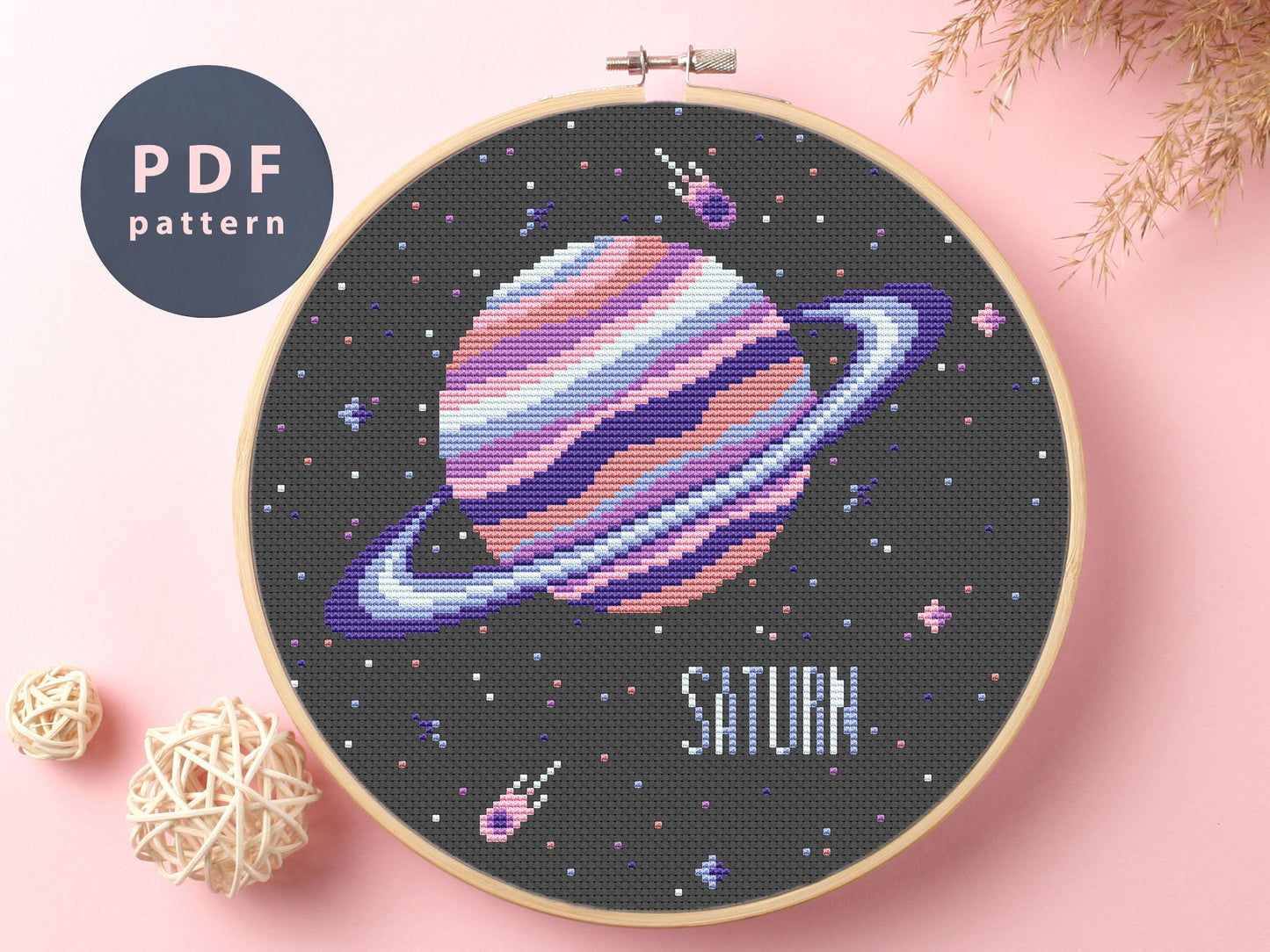 Saturn Cross Stitch Pattern: Space Fantasy Embroidery (PDF Pattern)