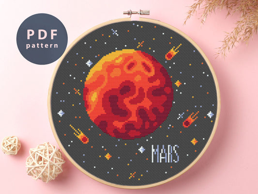 Mars Cross Stitch Pattern: Space Rocket, Solar System (PDF Pattern)