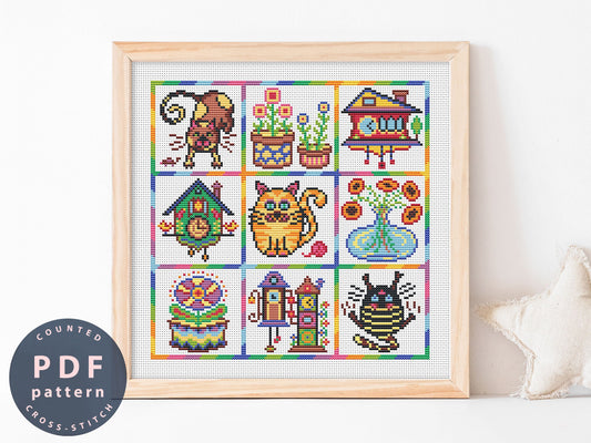 Folk Cats Cross Stitch Pattern: Christmas Ornaments, Fall Decor (PDF Pattern)