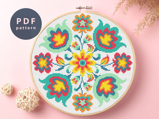 Breath Of Nature Cross Stitch Pattern: Floral Mandala (PDF Pattern)