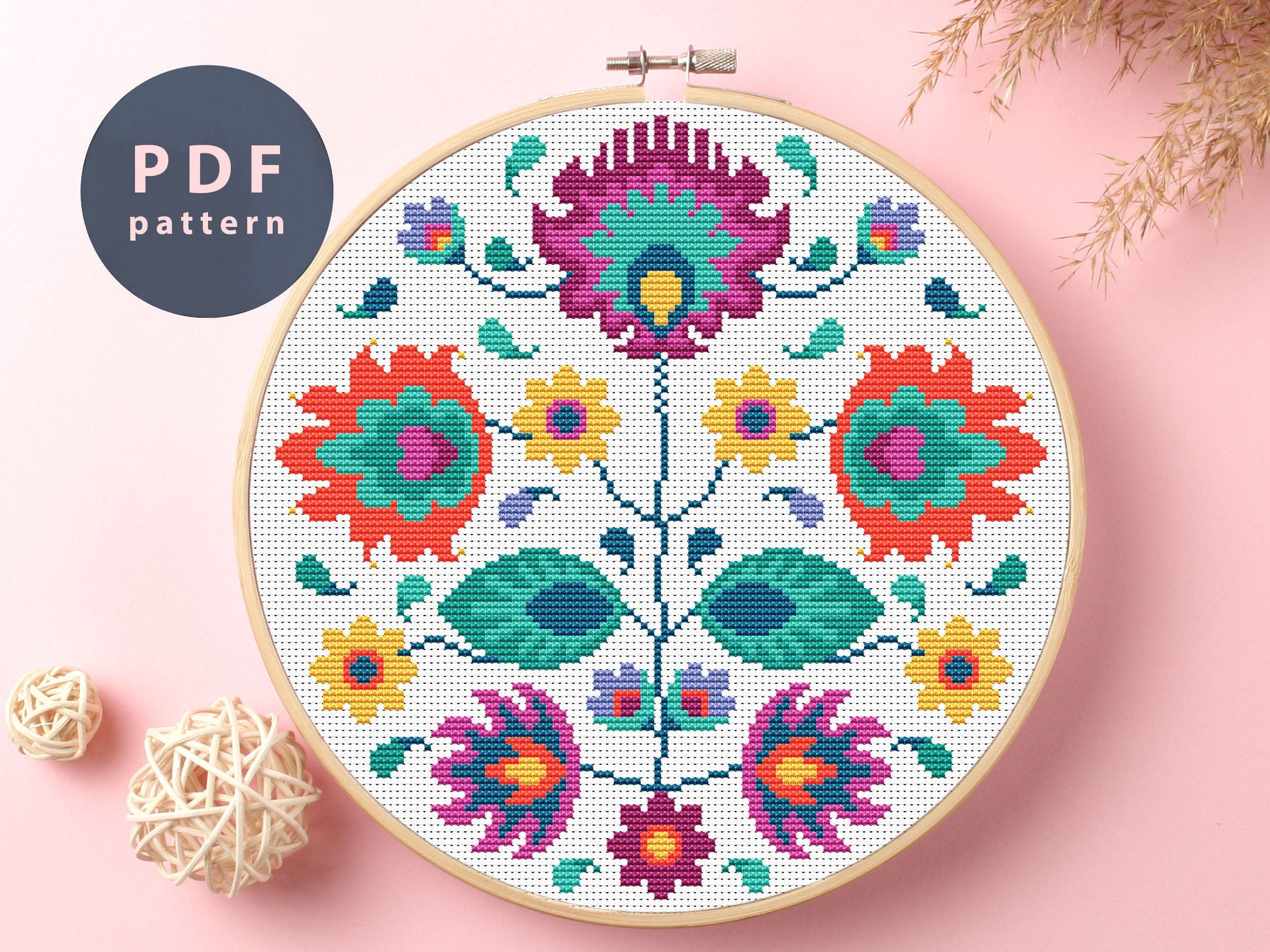 Floral Cross Stitch Pattern: Cosiness Fflower, Violet Embroidery (PDF Pattern)