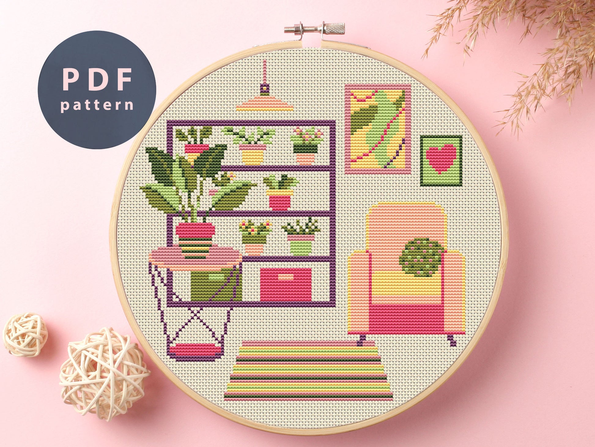 Cosy Interior Cross Stitch Pattern: Modern Home Embroidery (PDF Pattern)