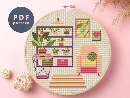 Cosy Interior Cross Stitch Pattern: Modern Home Embroidery (PDF Pattern)