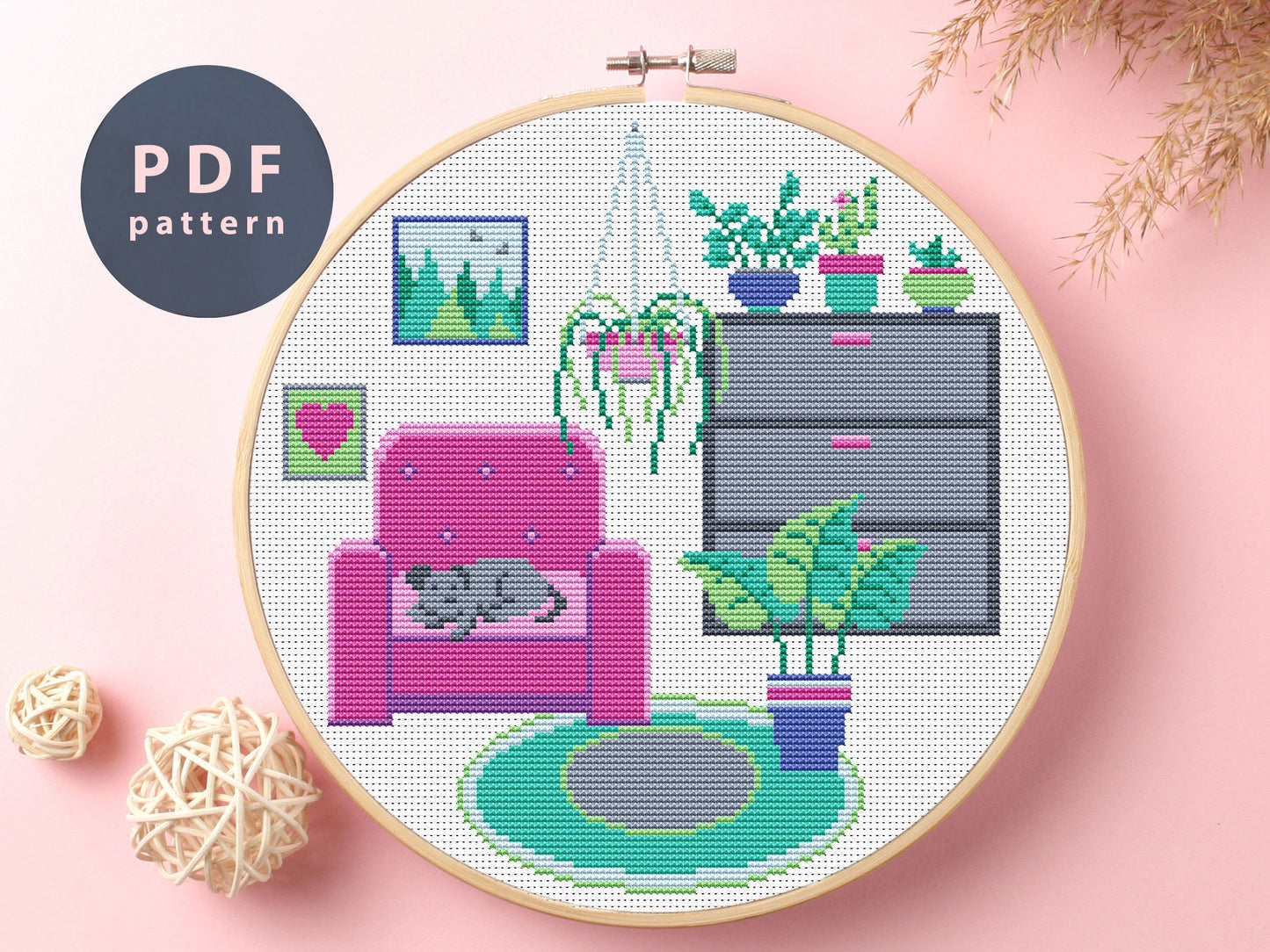 Plants In Interior Cross Stitch Pattern: Modern Home Decor (PDF Pattern)