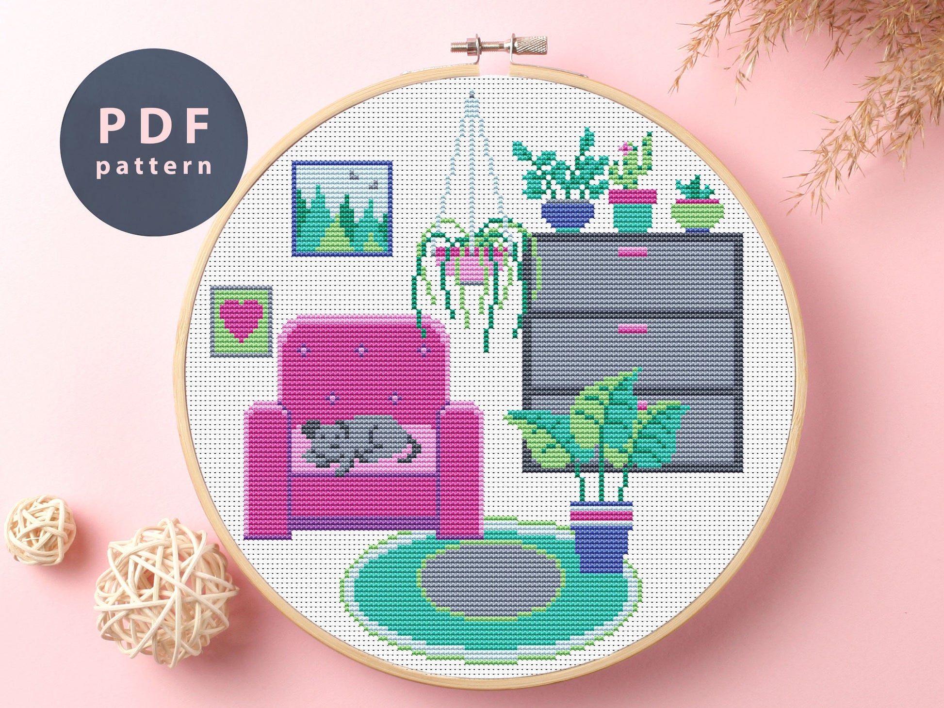 Plants In Interior Cross Stitch Pattern: Modern Home Decor (PDF Pattern)