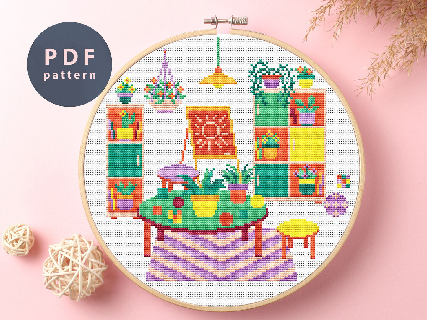 Cozy Room Cross Stitch Pattern: Modern Home Embroidery (PDF Pattern)