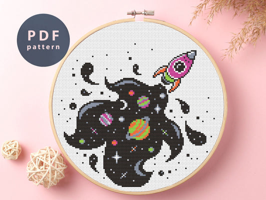 Rocket Cross Stitch Pattern: Galaxy Space DIY (PDF Pattern)