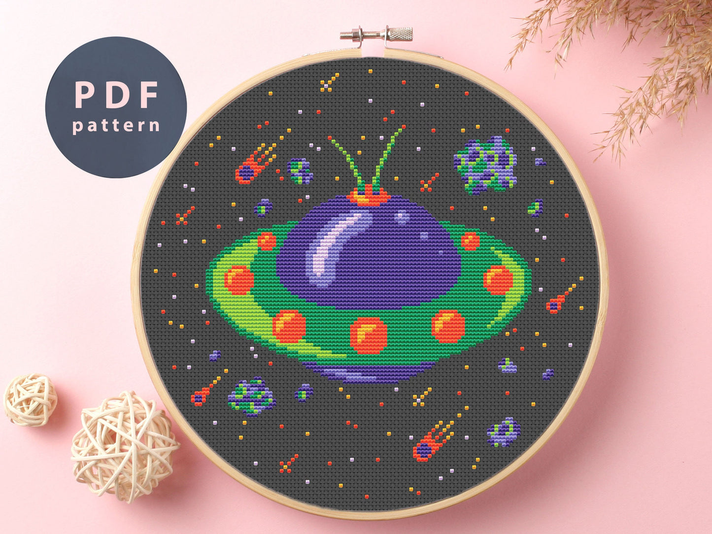UFO Cross Stitch Pattern: Space Fantasy Embroidery (PDF Pattern)