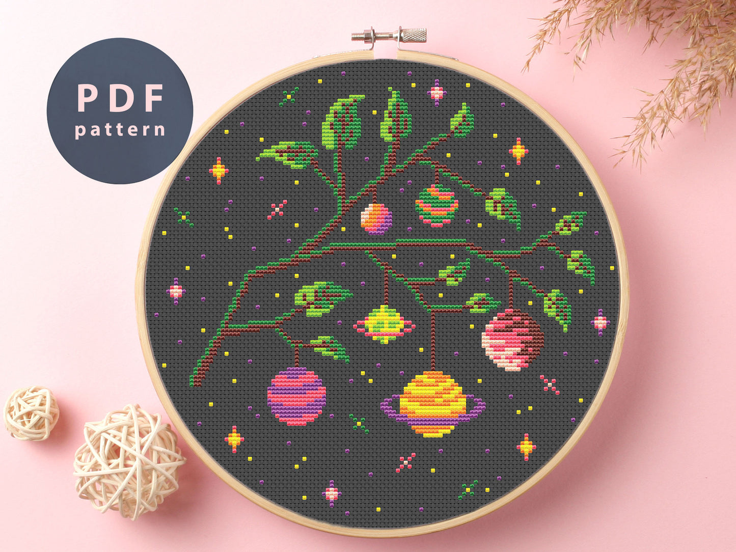 Tree of Planets Cross Stitch Pattern: Space Fantasy (PDF Pattern)