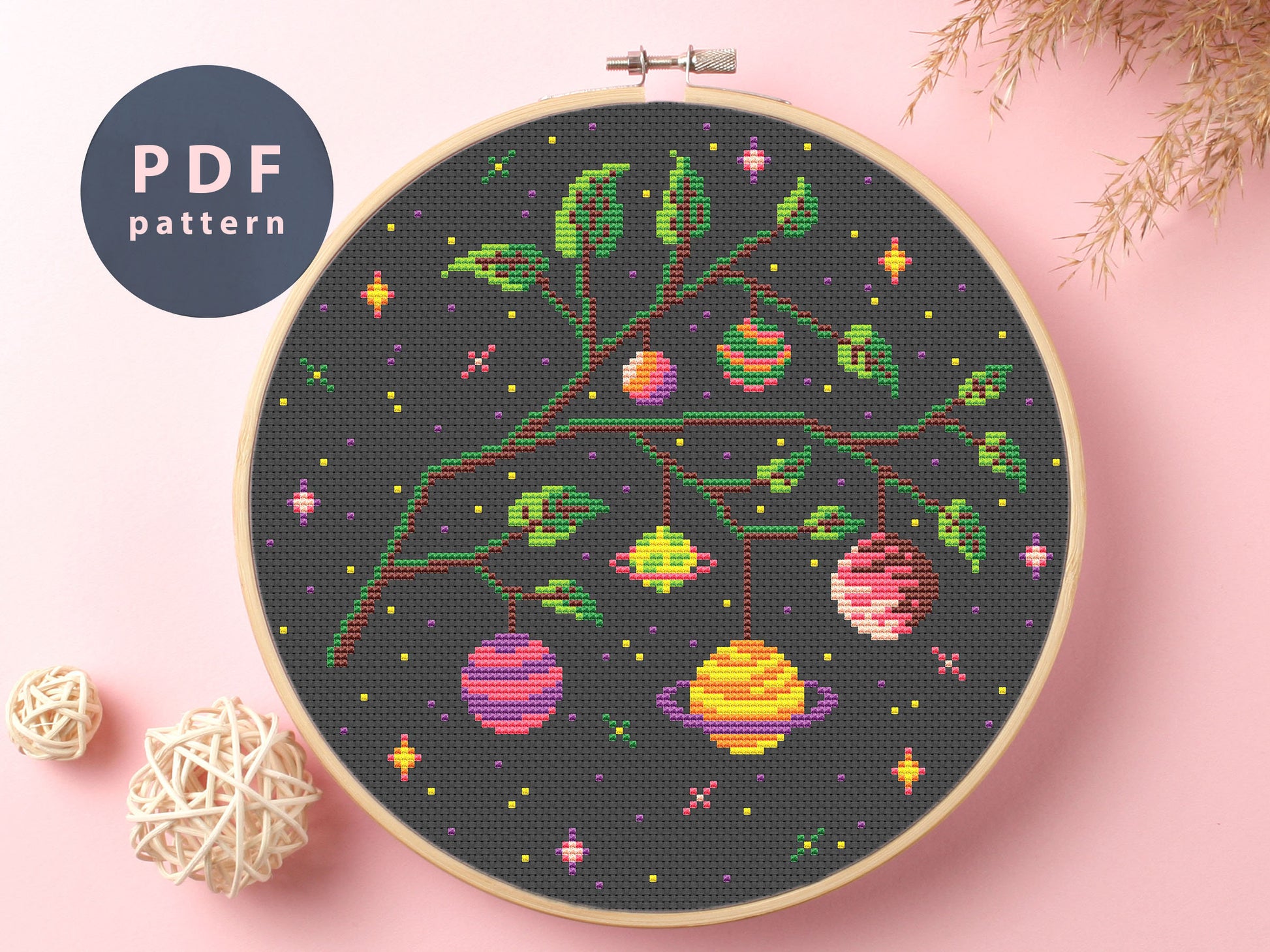 Tree of Planets Cross Stitch Pattern: Space Fantasy (PDF Pattern)