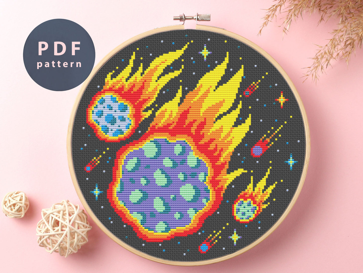 Meteor Shower Cross Stitch Pattern: Space Galaxy Design (PDF Pattern)