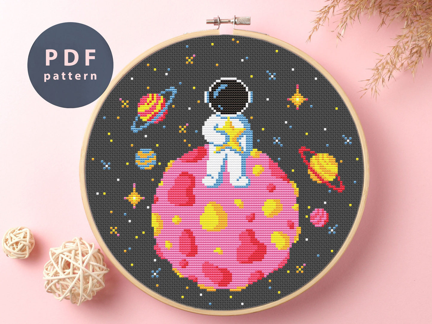 Astronaut Holding Star Cross Stitch Pattern: Cozy Space DIY (PDF Pattern)