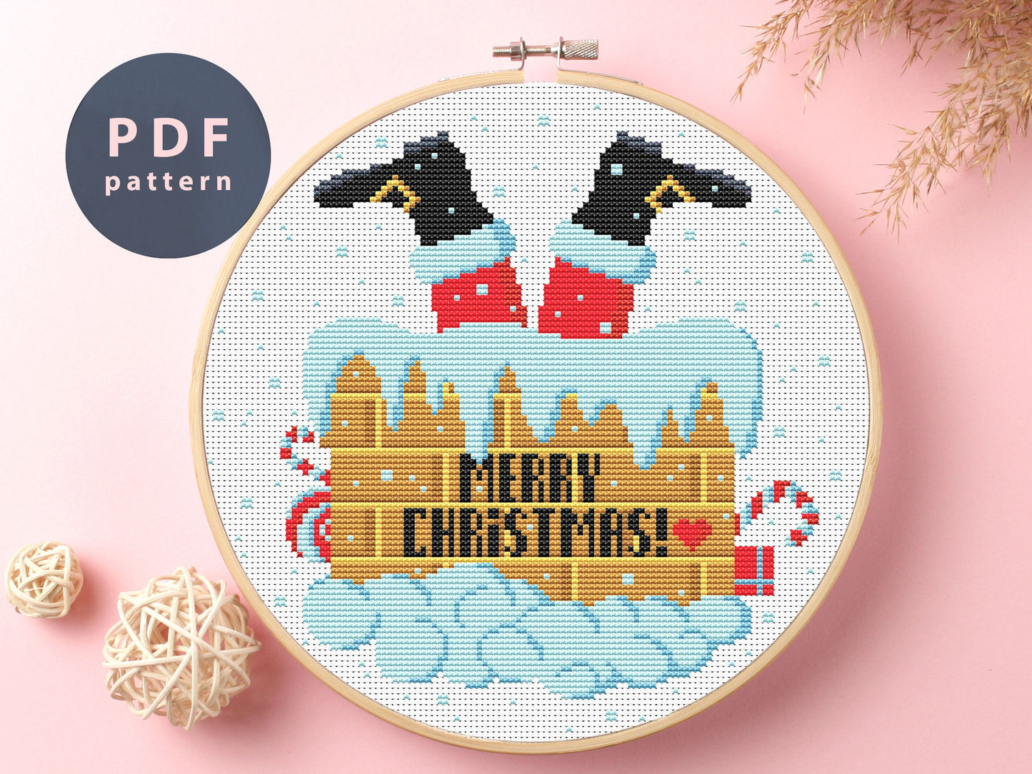 Santa In Chimney Cross Stitch Pattern: Funny Christmas Design (PDF Pattern)