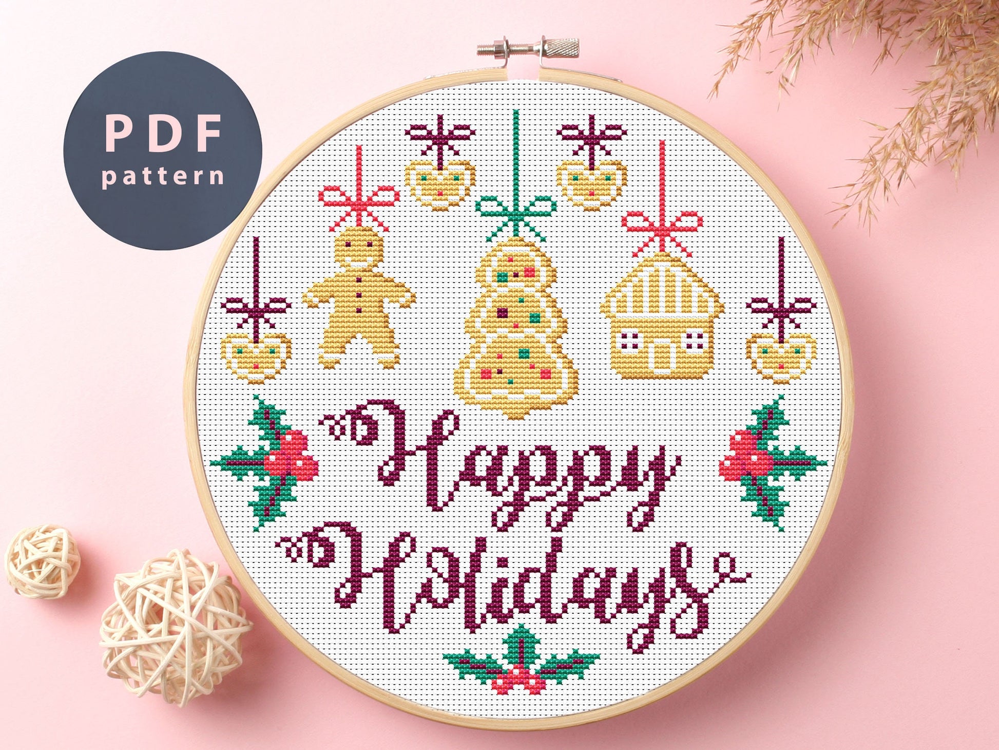 Happy Holidays Cross Stitch Pattern: Funny Kids Design (Digital Download)