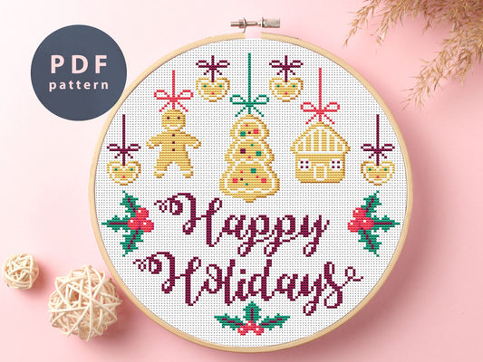Happy Holidays Cross Stitch Pattern: Funny Kids Design (Digital Download)
