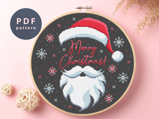 Santa Claus Hat Cross Stitch Pattern: Modern Christmas Design (PDF Pattern)