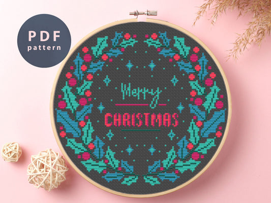 Christmas Wreath Cross Stitch Pattern: Minimalist Holiday DIY (PDF Pattern)
